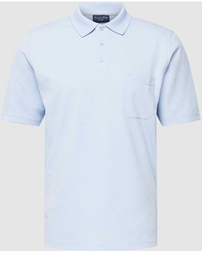 Christian Berg Men Poloshirt Met Korte Knoopsluiting En Geborduurd Logo - Blauw