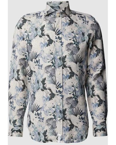 Baldessarini Slim Fit Leinenhemd mit floralem Allover-Print Modell 'Hugh' - Grau