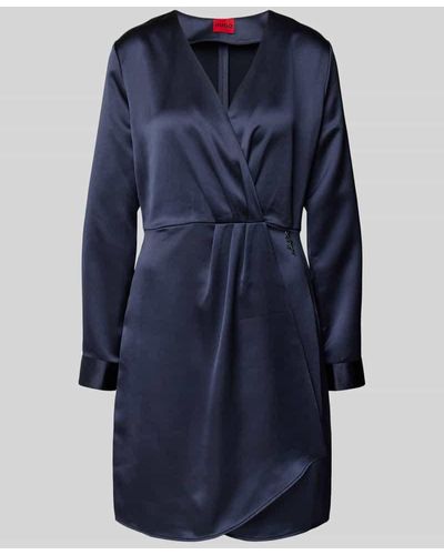 HUGO Kleid in Wickel-Optik mit Label-Detail - Blau