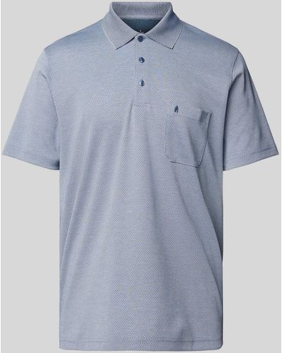 RAGMAN Regular Fit Poloshirt Met All-over Motief - Blauw