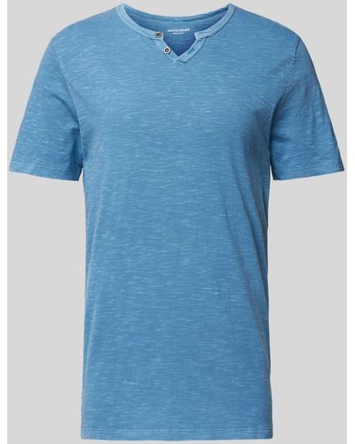 Jack & Jones T-Shirt mit V-Ausschnitt Modell 'SPLIT' - Blau
