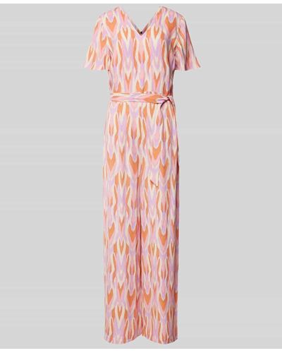 Comma, Jumpsuit aus Viskose mit Allover-Muster und Bindegürtel - Pink