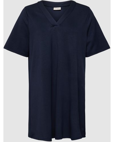 Only Carmakoma PLUS SIZE T-Shirt-Kleid mit V-Ausschnitt Modell 'CARELODIA' - Blau