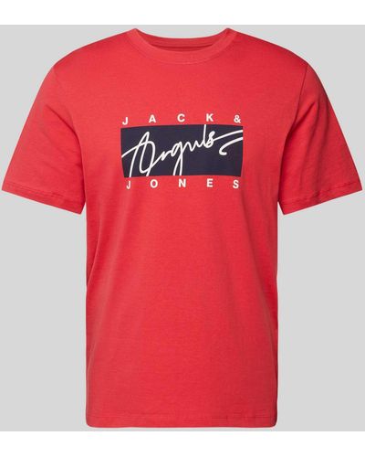 Jack & Jones T-Shirt mit Label-Print Modell 'JOSHUA' - Rot