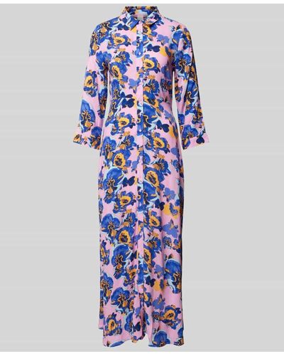 Y.A.S Kleid aus Viskose mit Allover-Muster Modell 'SAVANNA' - Blau