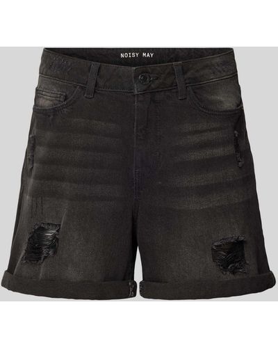 Noisy May Regular Fit Jeansshorts im Destroyed-Look Modell 'SMILEY' - Schwarz