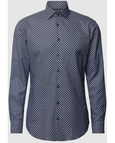Christian Berg Men Regular Fit Business-Hemd mit Allover-Muster - Blau