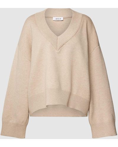 EDITED Gebreide Pullover Met V-hals - Naturel