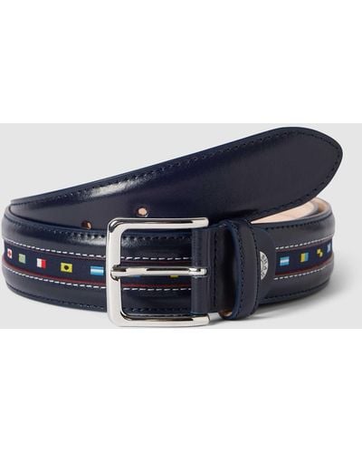 Paul & Shark Leren Riem Met Motiefstitching - Blauw