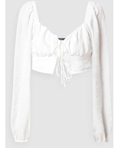 Gina Tricot Cropped Bluse mit Schnürung Modell 'Gilly' - Weiß