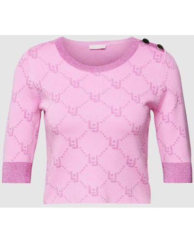 Liu Jo Cropped Strickpullover mit Allover-Label-Muster - Pink