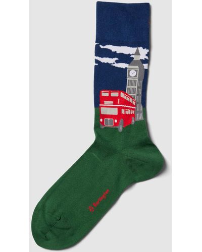 Burlington Socken mit Label-Stitching - Grün