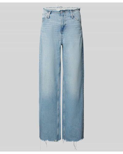 Mango Wide Leg Jeans im Destroyed-Look Modell 'AMAIA' - Blau