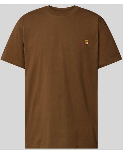 Carhartt T-Shirt mit Label-Stitching Modell 'American Script' - Braun