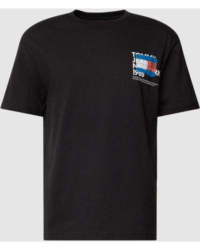Tommy Hilfiger T-shirt Met Label- En Motiefprint - Zwart