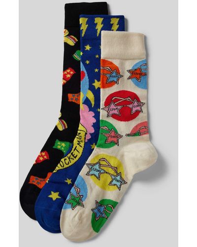 Happy Socks Socken mit Motiv-Print Modell 'Elton John' im 3er-Pack - Blau