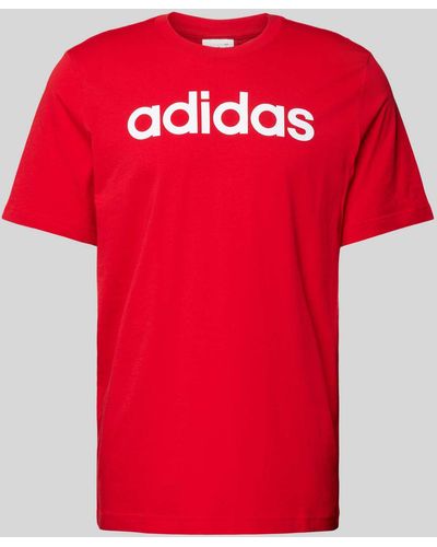 adidas T-Shirt mit Label-Print und Rundhalsausschnitt - Rot