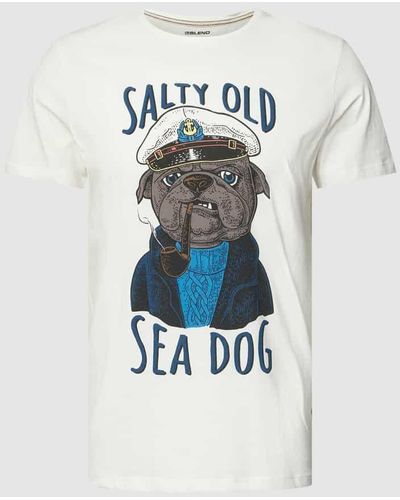 Blend T-Shirt mit Motiv- und Statement-Print Modell 'SEE DOG' - Weiß