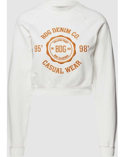 BDG Cropped Sweatshirt mit Label-Stitching - Weiß