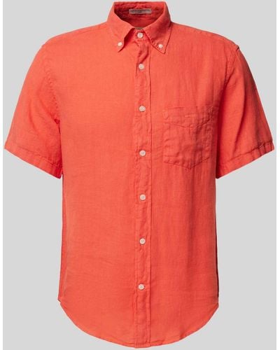 GANT Regular Fit Linnen Overhemd Met 1/2-mouwen - Oranje