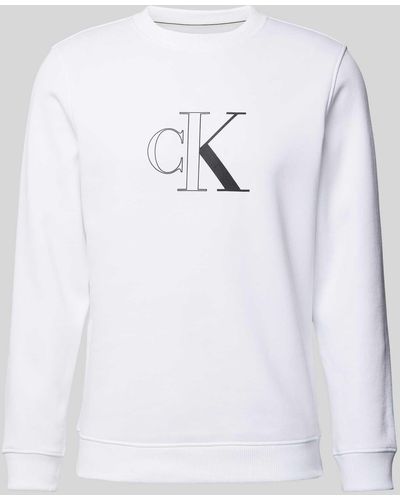 Calvin Klein Sweatshirt mit Label-Print Modell 'OUTLINE' - Weiß