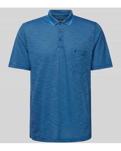 RAGMAN Poloshirt mit Streifenmuster und Brusttasche - Blau
