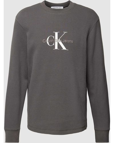 Calvin Klein Shirt Met Lange Mouwen En Wafelstructuur - Grijs