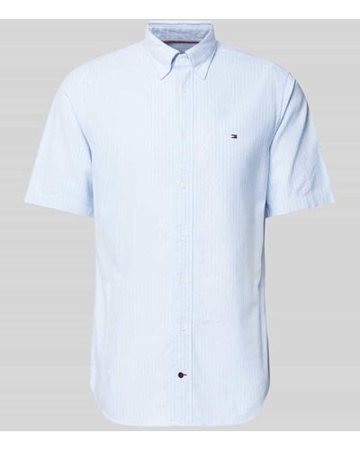 Tommy Hilfiger Regular Fit Business-Hemd mit Streifenmuster - Blau
