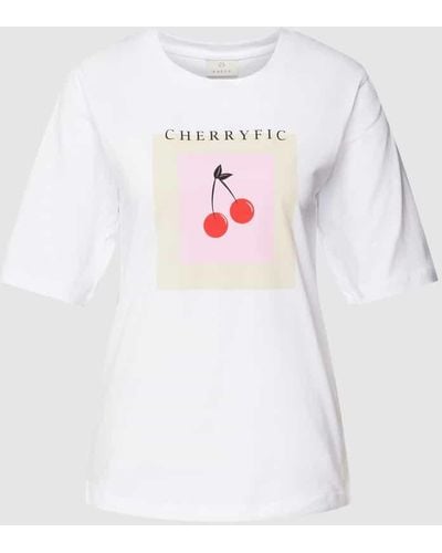 Kaffe T-Shirt mit Motiv- und Statement-Print Modell 'Cherry' - Weiß