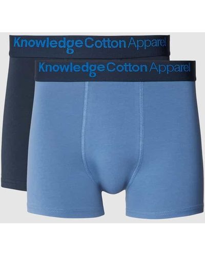 Knowledge Cotton Boxershorts mit elastischem Label-Bund im 2er-Pack - Blau