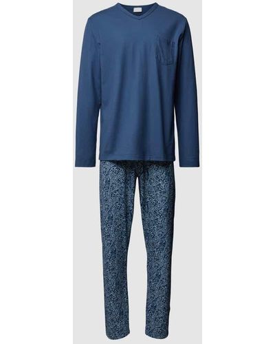 Mey Pyjama mit Brusttasche - Blau