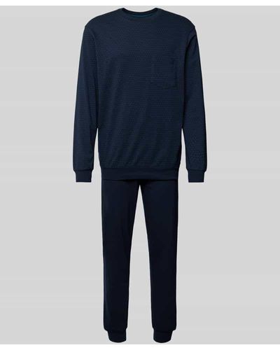 Schiesser Pyjama mit Brusttasche Modell 'Comfort Essentials' - Blau