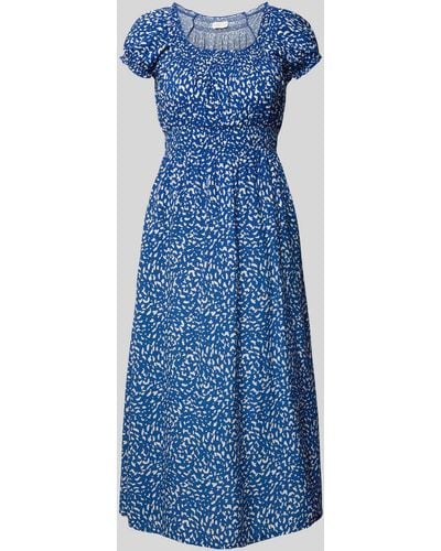 Apricot Midi-jurk Met Pofmouwen - Blauw