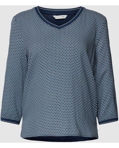 Tom Tailor Shirt Met Lange Mouwen Van Viscose Met All-over Motief - Blauw