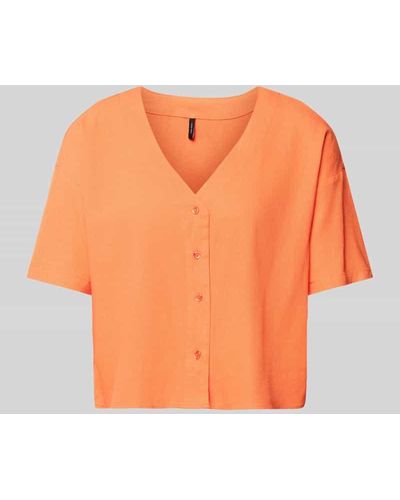 Vero Moda Bluse mit V-Ausschnitt aus Viskose-Leinen-Mix Modell 'JESMILO' - Orange