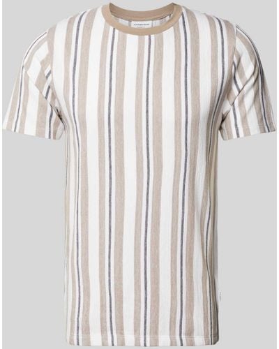 Lindbergh Relaxed Fit T-shirt Met Streepmotief - Wit