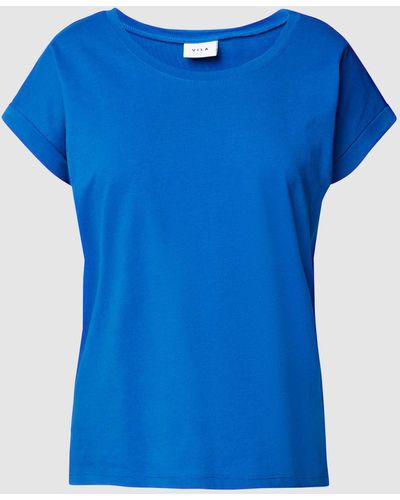 Vila T-shirt Met Vaste Mouwomslagen - Blauw