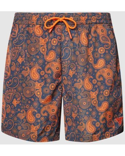 Guess Badehose mit Allover-Muster - Orange