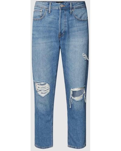 Jack & Jones Cropped Jeans mit Label-Patch Modell 'FRANK' - Blau