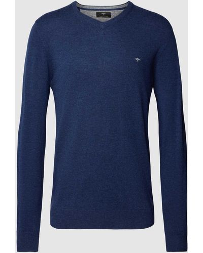Fynch-Hatton Gebreide Pullover Met Logostitching - Blauw