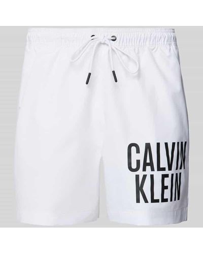 Calvin Klein Badehose mit Label-Print - Weiß