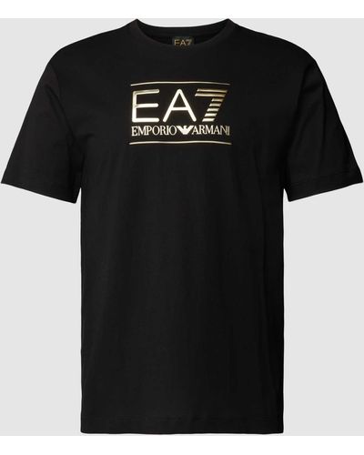 EA7 T-shirt Met Ronde Hals En Labelprint - Zwart