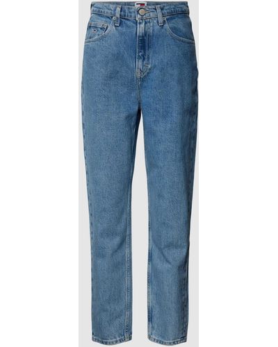 Tommy Hilfiger Ultra High Tapered Mom Fit Jeans Met Labelstitching - Blauw