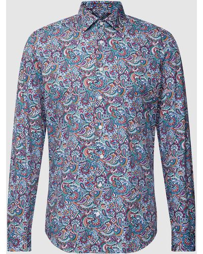 Seidensticker Slim Fit Business-Hemd mit Allover-Muster - Blau