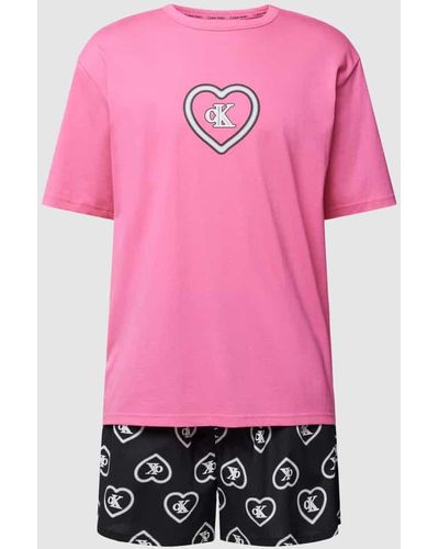 Calvin Klein Pyjama mit Motiv- und Logo-Stitching - Pink