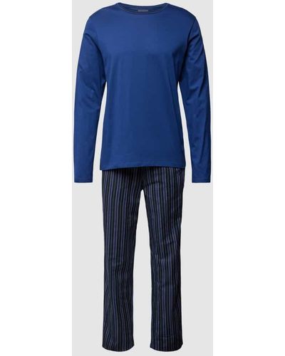 Schiesser Pyjama mit Streifenmuster Modell 'SELECTED' - Blau