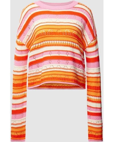 Vero Moda Gebreide Pullover Met Streepmotief - Oranje
