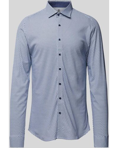 DESOTO Slim Fit Zakelijk Overhemd Met All-over Motief - Blauw