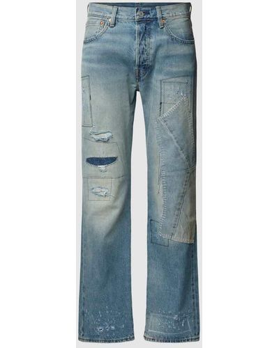 Levi's Regular Fit Jeans im Destroyed-Look Modell "501 HAPPY TO BE HERE" - Blau