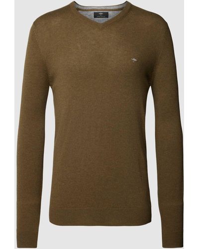 Fynch-Hatton Gebreide Pullover Met Logostitching - Groen